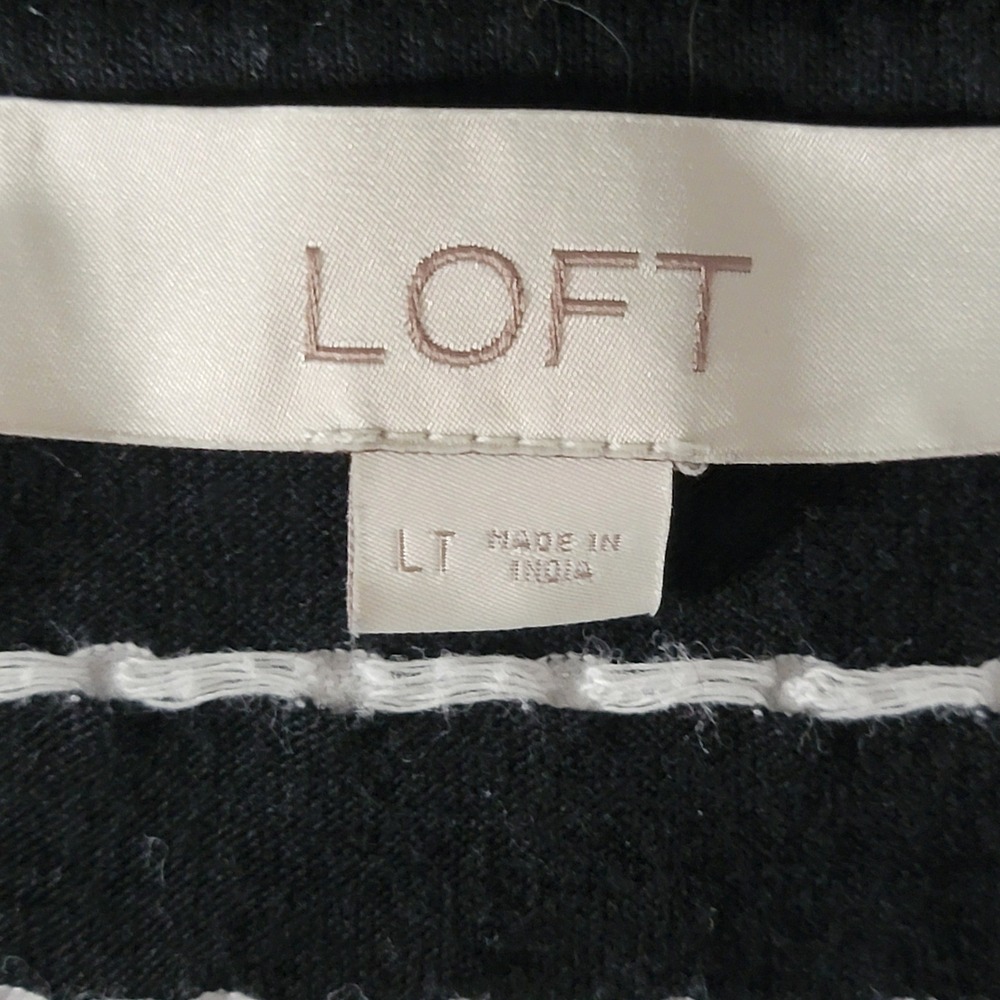 Loft T-Shirt Dress Womens Large Tall Black White Polka Dot V-Neck Short Sleeve - Picture 2 of 8